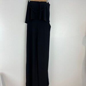 Bebe Women's Size 12 Ruffled Collar Black Jumpsuit Pockets Strapless